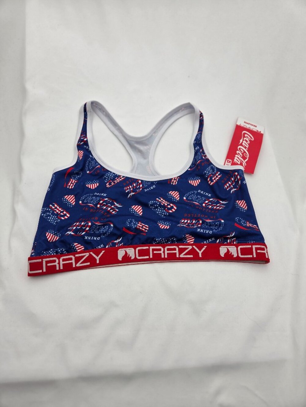 NWT Coca-Cola Sport Bra Crazy Boxer Americana Retro Hearts Bralette XL